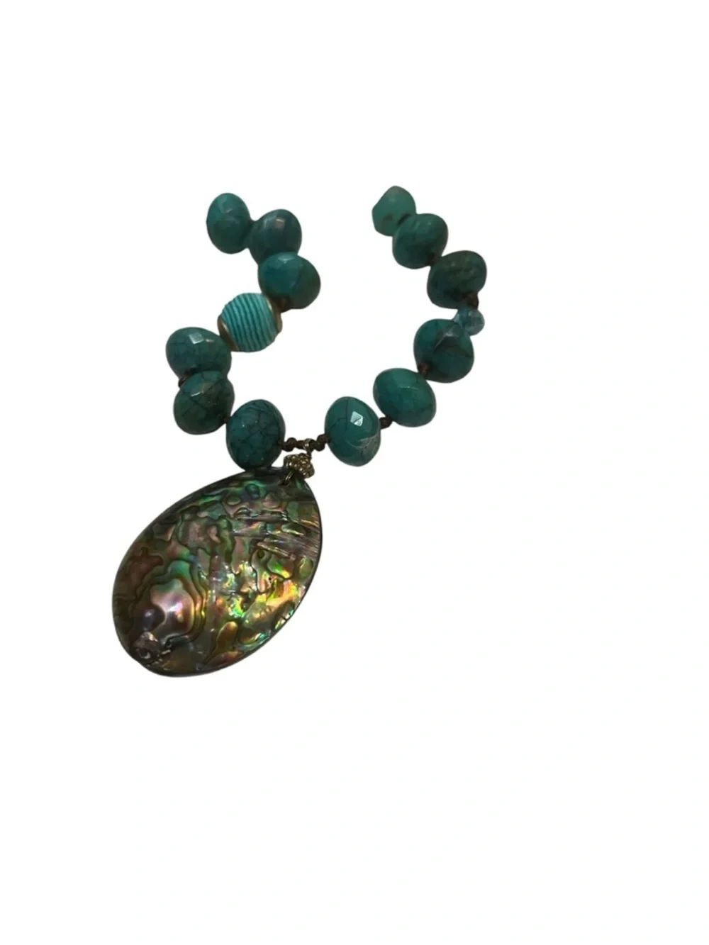 Chunky Faux Turquoise & Abalone Beaded Necklace with Pendant